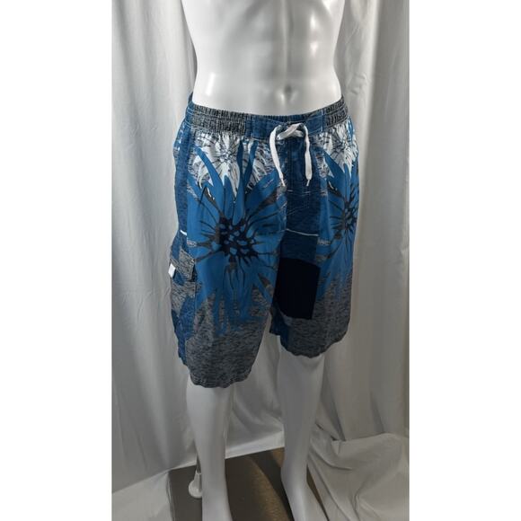NBN Gear Men's Swim Shorts Trunks Surf Beach Resort Blue Gray White XL 87-39 - Picture 4 of 15